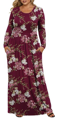 OLRIK Womens Plus Size Maxi Dresses for Curvy Women Fall 2025 Casual Long Sleeve Long Dress with Pockets 1X-5X