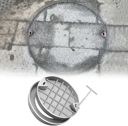 Couvercle rond décoratif pour puits d'allée avec cadre et crochets de levage - Couvercle d'accès aux eaux usées - 80 cm