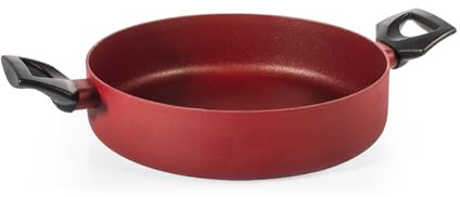 H&H Tegame 2 Manici Absolute Red Ø24 cm in Alluminio – Rivestimento Antiaderente Pfluon, Fondo per Induzione, Superficie Ruvida per Cottura Uniforme
