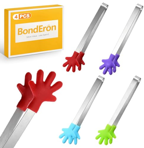 BondEron 4 Stück Zuckerzangen – Edelstahl Mini Servierzangen für Candy Bar Buffet Eiswürfel Vorspeisen – Kleine Süßigkeiten Zangen Gebäck Party Tee Küchenhelfer