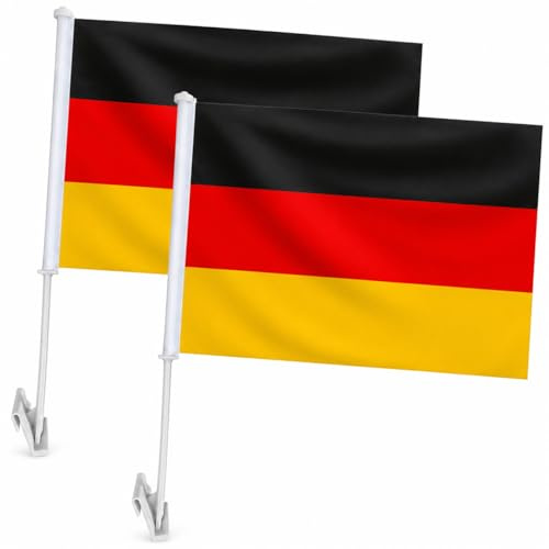 AURALIN Deutschland Autofahnen 2er-Set 30×45 cm mit Fensterhalter | Wetterfeste Polyester-Flaggen für Autofenster bei Fußball WM 2026 Fanfahrten Public Viewing und Sportveranstaltungen