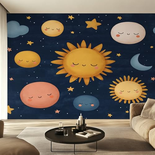 Genérico Decoracion Papel Pintado Espacio Exterior, Fotomurales Sistema Solar Dibujos Animados Papel Pared Tejido No Tejido Murales de Pared 280x200 Salon Dormitorio Decorativa W41