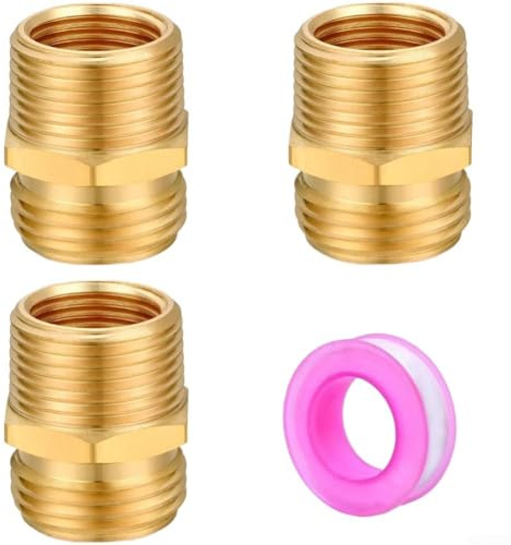 Connettore per tubo in ottone da 3/4 Ght maschio a 1/2 Npt femmina e 3/4 Npt maschio, raccordo per tubo da giardino con nastro grezzo per sistemi idrici giallo (3)