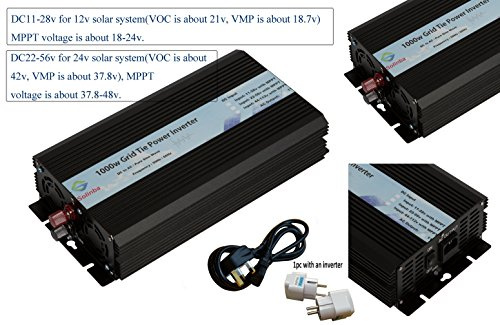 Solinba 1000w Grid Tie Solar Inverter DC22v-56v to AC 220v 24v Solar Panel UK + EU Adaptor