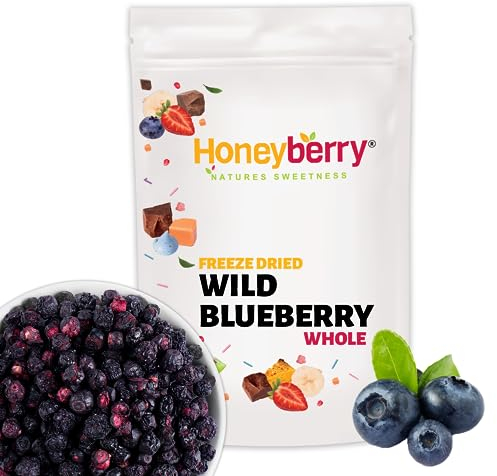 Freeze Dried Whole Wild Blueberry 100g - 100% Natural Blueberries Grown Wild Harvested From Lowbush - Superfood Non-GMO Freeze Dried Berry Fruit Perfect for Baking, Smoothie, Porridge Oats or Snacking