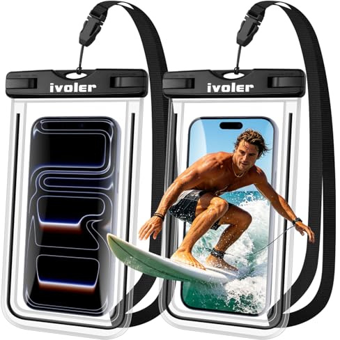 ivoler [IPX8 Certificado [2 Unidades] Funda Bolsa Móvil Impermeable Universal para Xiaomi, iPhone, Samsung Galaxy, Huawei, Smartphones, Monedas, Pasaporte, etc. (Negro)