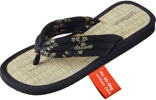 Japanwelt Zimtlatschen I Les Tongs JUNCUS-S, vegane & gesunde Zimtsohle gegen Gerüche, Damen & Herren Zimt-Sandalen Flip-Flops Badelatschen, Slipper Latschen Zehentrenner, für Männer & Frauen