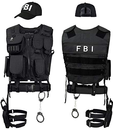 Black Snake® Polisdräkt, säkerhet, SWAT, FBI för kvinnor och män | Halloween-kostym eller karneval med väst, pistolskydd, handbojor och mer, Fbi, M-L