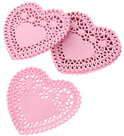 Vosarea, centrini di carta a forma di cuore vuoti, a prova di olio, per torte, tovagliette di carta, decorazione da tavola per matrimoni, 10 cm, colore: rosa