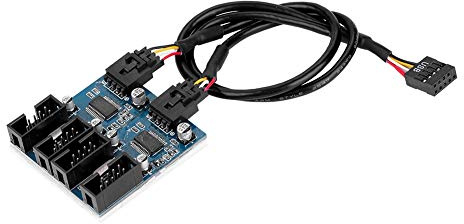 Cabecera USB de 9 pines, placa base ASHATA Cabecera USB de 9 pines macho 1 a 4 hembra Cable divisor de extensión Conector USB de 9 pines, adaptador de cabezal de placa base USB para multiplicador de p