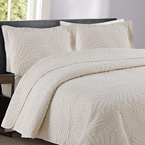Gesteppt Tagesdecke Set Bettüberwurf Doppelbett Bettüberwurf Bettdecke Kuscheldecke Decke 3-teilig, Wendbar, Bettwäsche Mit 2 Kissenbezügen,Beige-queen:250X270CM