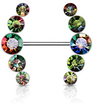 beyoutifulthings Brustwarzen-Piercing 5 runde Kristalle Brust-Piercing Intim-Piercing Nippel-Piercing Chirurgenstahl Silber viele Farben Stab 1,6/16mm