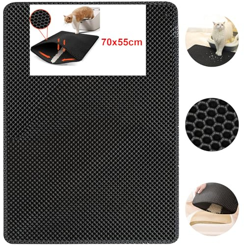 Tapete mejorado para caja de arena | Alfombrilla de 70 x 55 cm para caja de arena con diseño de panal de abeja alfombra de arena para gatos impermeable de doble capa, fácil de limpiar alfombra