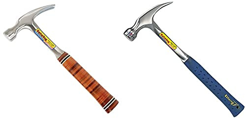 Estwing ESTE20S 20 Oz Rip Hammer with Leather Grip, Straight Claw, (Ounces) & E3-20S 14-217 20-Ounce Ripping Hammer, Smooth Face, Silver, 20 oz