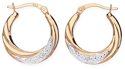 9ct Gold on Silver Creole Hoop Earrings - Stone Set
