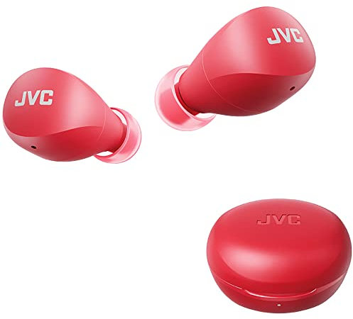 JVC Compact and Lightweight Gumy Mini True Wireless Earbuds Headphones, Long Battery Life (up to 23 Hours), Sound with Neodymium Magnet Driver, Water Resistance (IPX4) - HAA6TR (Red)