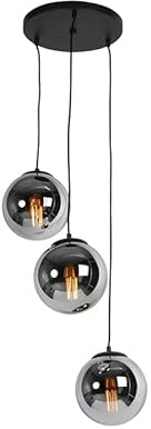 Qazqa Smart led Art Deco Pendelleuchte, Pendellampe - Pallon - Schwarz mit Rauchglas, dimmbar, 3-flammig, 45cm, Ideal als Küche lampe, Schlafzimmerlampe und Wohnzimmerlampe