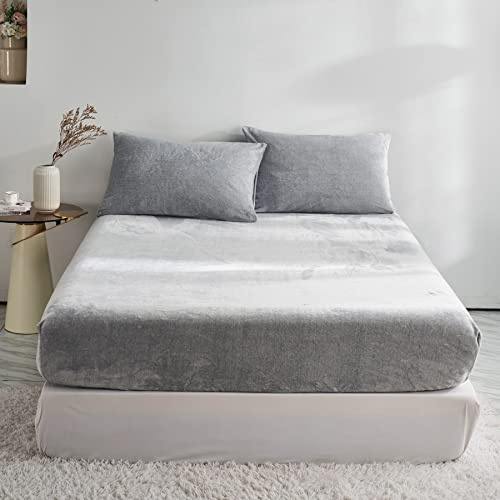 DXHOME Sábana bajera de forro polar, 120 x 200 cm, para cama con somier, de felpa de invierno, mullida, mullida, de color gris claro, de forro polar, sábana bajera ajustable para colchón de hasta