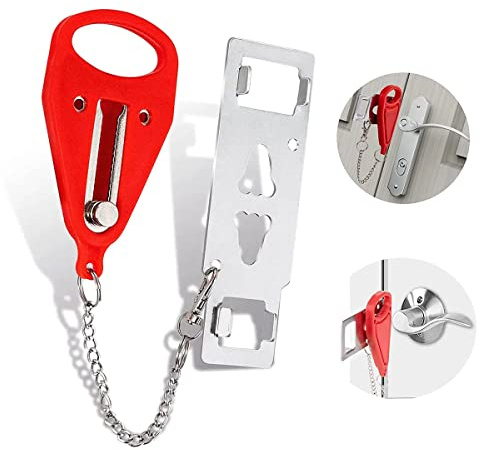 Portable Door Lock for Travel, Security Door Lock with Easy Installation, Portable Privacy Lock for Hotel, Apartment, Home, and Dorm Safety, Heavy Duty Door Jammer for Extra Protection (Red)