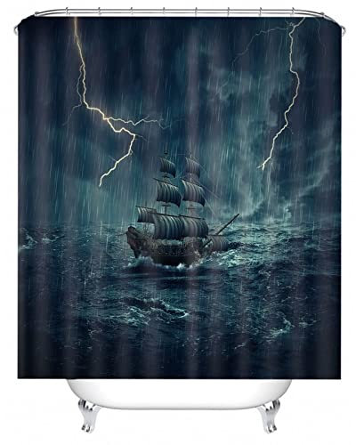 Whoiy Duschvorhang 120X180 Anti Schimmel, Bath Curtain Polyester Duschvorhänge Segelboot Im Seesturm Dunkelgrau für Outdoor Hotel
