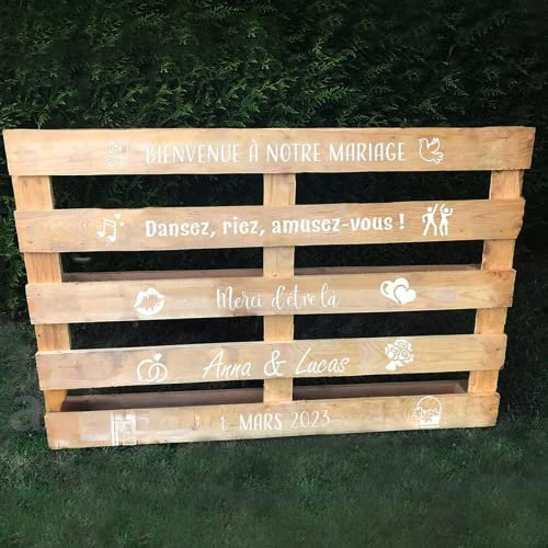 Nom Personnalisé Date Panneau De Mariage,Conseil De Mariage Français Panneau De Réception De Bienvenue Autocollant Personnalisé Mariage pour Verre,Personnalisable Date De Nom (White,Width of 50cm)
