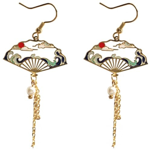RORPOIR Boucles D'Oreilles Sectorielles Avec Franges Style Ethnique En Alliage Fan-Shaped Tassel Pour Femme Cadeau Fête Quotidien