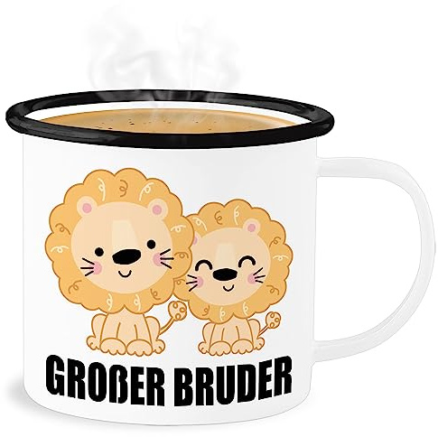 Emaille Becher Blechbecher - Tassen - Löwe - Großer Bruder - 300 ml - Weiß Schwarz - tasse grosser big brother bester geschenk geburt große brüder gro er für großen bruder geschenke 2023