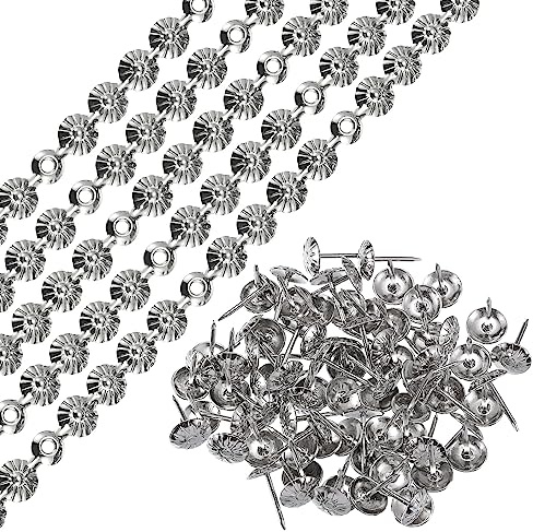 QUARKZMAN 5pcs Rembourrage Pointes Bandes, 1Mètre Fleur Décoratif Clou Garnitures pour Canapé Tête Lit Chaise Meuble avec Rembourrage Clous (11mm Argent)
