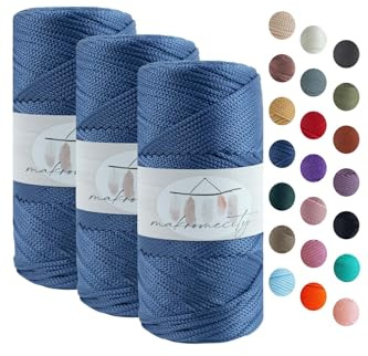 Makromecity 3 Strang Makramee Garn 2mm x 115m Premium Polyester Macrame Cord Polypropylene Yarn für Handwerk Wohndekorationen Platzteller Umhängetasche Handtasche Runner Schnullerkette 20 Farbe