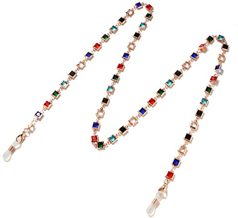 UYUME Damen Brillenkette, Stilvolle Brillenkette aus Metall mit farbigen Diamanten und Brillenhalter for Damen (Color : Rose Gold)