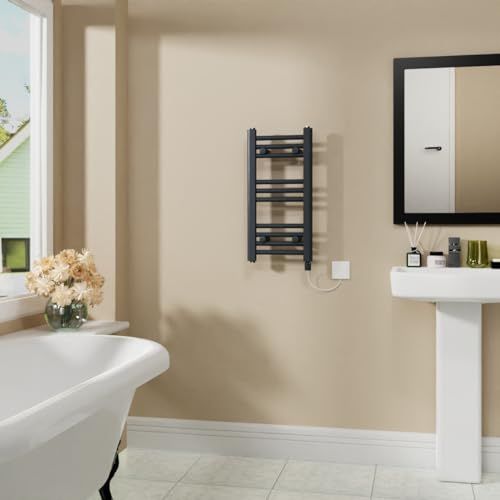 Warmehaus 200W Electric Heated Towel Rail Radiator Anthracite - 600x300mm | Prefilled, Mild Steel, Wall Mounted Bathroom Towel Warmer, Electric Small Towel Rails