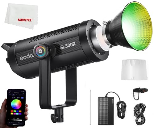 Godox SL300R RGB LED Videolicht, 300W farbenreiches LED-Licht CRI 96 TLCI 96 Rauscharme Wärmeableitung 14 Fx Effekte Multiple, für Neugeborene Fotografie, Porträt, Interview Beleuchtung, Videofilming.
