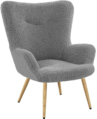 Yaheetech Poltrona da Salotto in Tessuto Bouclé e Metallo Imbottita con Schienale Braccioli per Camera da Letto/caffè/Studio/Lettura Grigio
