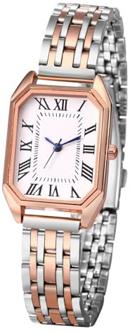 JewelryWe Uhren Damen Analog Quarz Armbanduhr Luxus Elegant Datum Kalender 30m Wasserdicht Strass Rechteckig Edelstahl Armband Geschäfts Beiläufige Uhr mit Uhrenwerkzeug