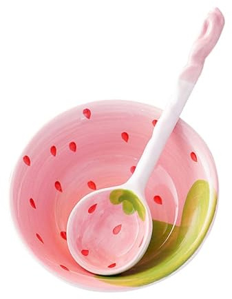 PRETYZOOM Keramik Erdbeer Schüssel Mit Löffel 3.8 Zoll Cartoon Suppenschale Für Kinder Küche Haushalt