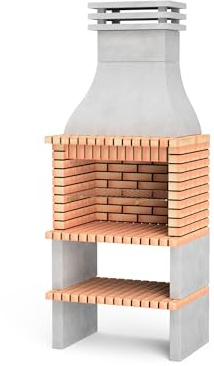 MOVELAR - Barbacoa de Obra Prefabricada de Leña y Carbón Modelo Albufeira (Gris, Naranja - 95 x 70 x 245 cm) REF: 3580 - Cocina de Exterior para Jardín y Terraza