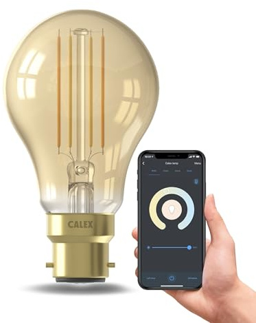 CALEX - Smart Filament Bulb B22 Bayonet, WiFi LED A60 Bulb, Warm White Light, Gold, App and Works with Amazon Alexa and Google Home, 7W