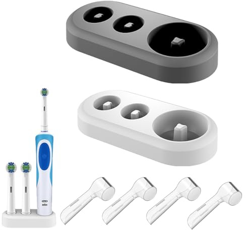 Yuiturt 2 Support Brosse a Dent Electrique avec 4 Couvre-Têtes, TransparentesPorte-Brosse à Dents Électrique Universel, Compatible avec Philips et Oral-B