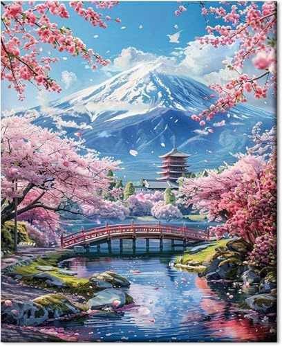 Gutluz CD155 Kit de peinture par numéros, pour adultes, motif paysage et fleurs, avec toile et pinceaux