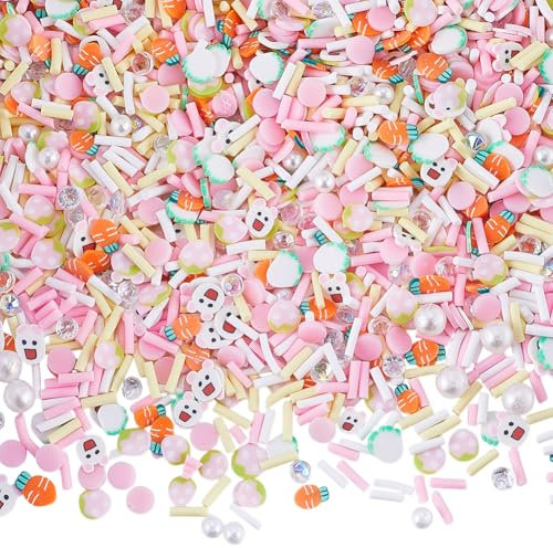 SUNNYCLUE 100G Animal Sprinkles Polymer Clay Slices Bulk Pink White Cute Animal Rabbit Bunny Faux Pearl Mini Cabochons Soft Sprinkle Flakes Slice for Nail Arts Cake Phone Case DIY Crafts Accessories