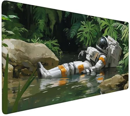 Grün Mauspad 600 x 300 x 3 mm, XXL Gaming Mauspad Astronaut, Verlängertes Groß Mauspad Schreibtischauflage, Wasserdicht Mauspad, Genähte Kanten Mauspad, Rutschfeste Gummibasis, Mauspad Gamer Y-725
