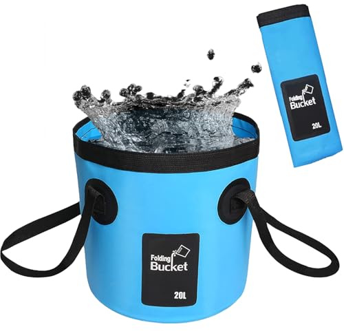 STOUCLA Foldable Blue 20L Nylon Bucket with Handle, Portable Camping Fishing Wash Basin, Collapsible for Outdoor, Car Washing, Hiking, Gardening