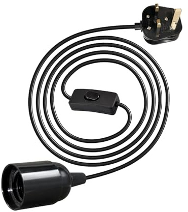 E27 Lamp Holder with Switch and Plug, 450cm Black Ceiling Pendant Light Fitting, Suspended Pendant Light Fitting Kit, Plug in Ceiling Light Fixture, Hanging Lamp Cord for Living Room(Without Bulb)