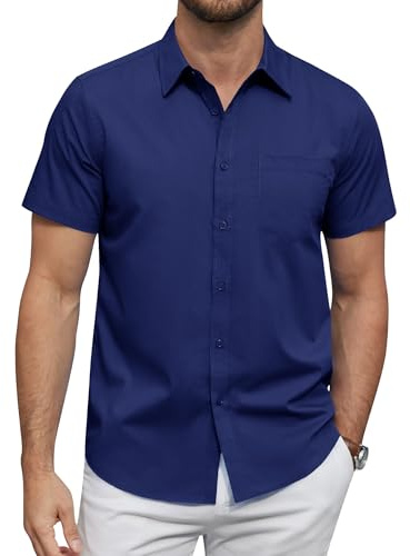 J.VER Kurzarmhemd Herren Arbeitshemd Herren Regular Fit Tshirt Angenehmes Oberteil Businesshemden Flex Anzughemd für Festlich Urlaub Party Fete Gala,Dunkelblau,3XL