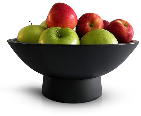 Fairwood Way Bol sur pied noir, 30,5 cm, bol décoratif moderne pour centre de table ou table basse, bol à fruits en bois pour comptoir de cuisine, centre de table d'îlot de cuisine