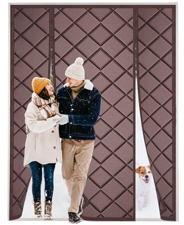 AXFZZRS Magnetic Thermal Insulated Door Curtain Cover to Keep Warm, Brown Thermal Door Curtain, Windproof Soundproofing Front Door Curtain, for Winter/Patio/Sliding Glass Doors, 250x220cm