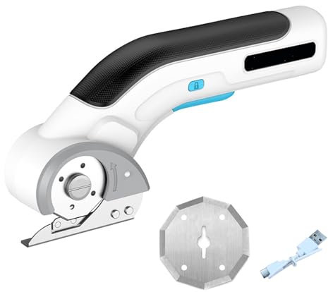 Ciseaux électriques sans fil, coupe-carton avec lame de rechange, mini boîte à tissu rechargeable, outil de cisaillement électrique puissant avec verrouillage de sécurité et lumière LED pour colis en