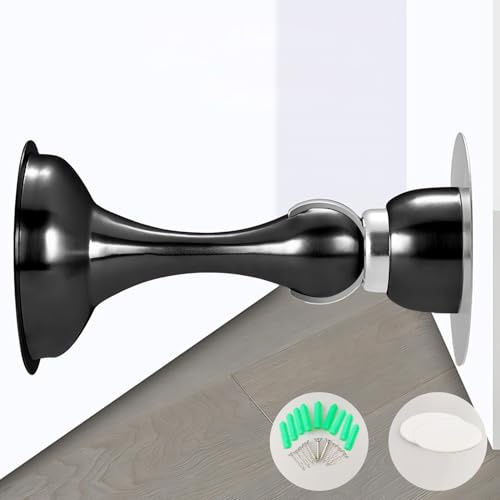 Magnetischer Türstopperhalter aus Edelstahl,Selbstklebend Magnetischer Türstopper mit Verdeckenden Verriegelungsschrauben,Edelstahl Magnet Türstopper für Boden oder Wand (Schwarz, 1Packung)