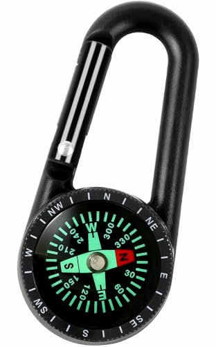 Kompass Mit Karabinerhaken,Kompass Karabiner Mini Kompas Outdoor Kompass Schlüsselanhänger Taschenkompass Kinder Nautischer Kompas Mini Compass Schlüsselanhänger Für Camping Wanderung Zubehör,Schwa
