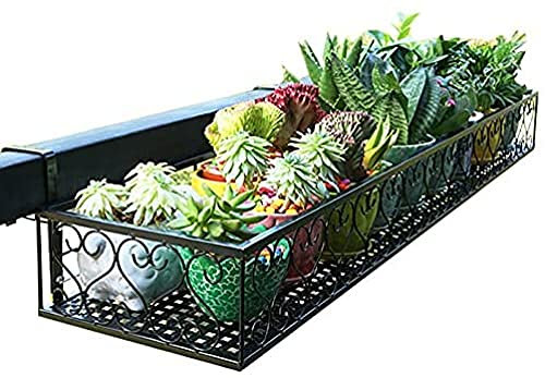 YXUANYZNB Wrought Iron Handrail Flower Shelf, Flowerpot Hanging Storage Basket Rack, Door Closet, Balcony Rail, Planter Shelf Fence Handrail Pot Holder-50x30x12cm